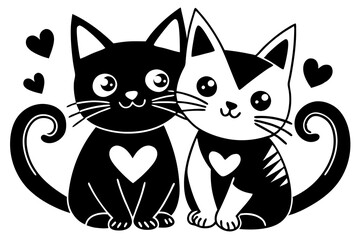Cat Kawaii Love couple hugging kittens vector art illustration