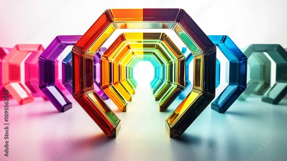 Poster captivating digital artwork featuring iridescent polygons in a kaleidoscopic display of color creati