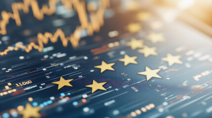 A digital illustration showing a stock market chart with overlaying golden stars, symbolizing financial growth and performance evaluation in an economic context.