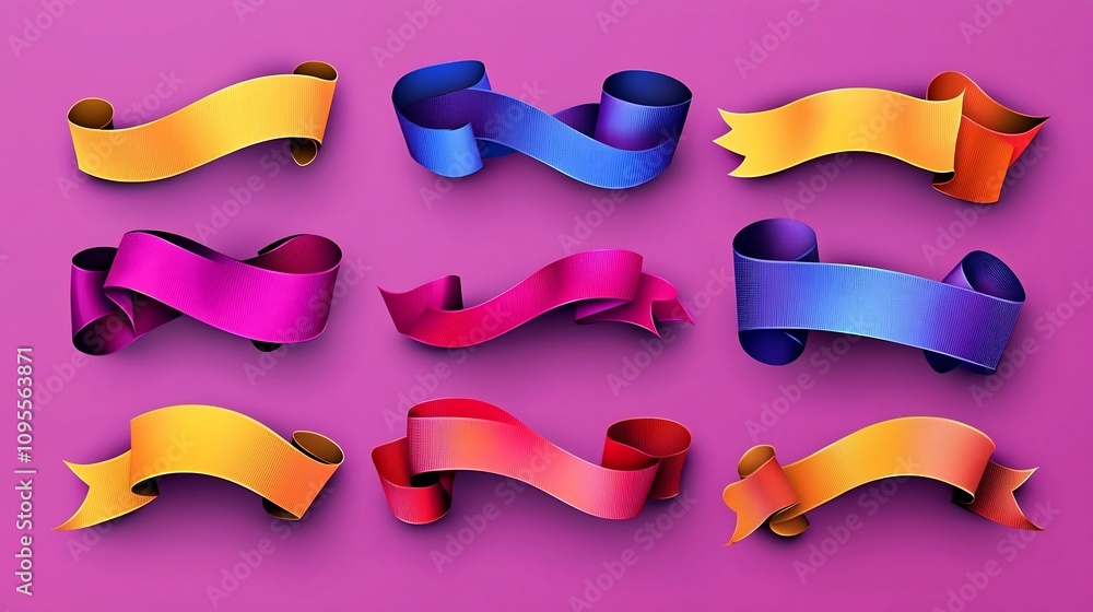 Poster colorful layered paper cut ribbon banners and shapes with layered dimensional effects versatile desi