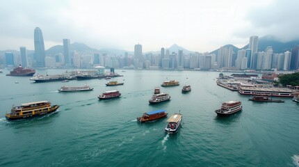 busy habor in moder Asian city