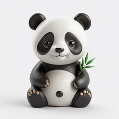 Obraz premium Adorable 3D Rendered Baby Panda Holding Bamboo Shoot