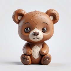 Fototapeta premium Adorable Brown Bear Cub 3D Render Cute Cartoon Animal Baby Wildlife Sweet Toy