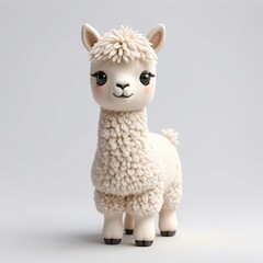 Adorable Fluffy Alpaca Cute Animal Figurine 3D Render