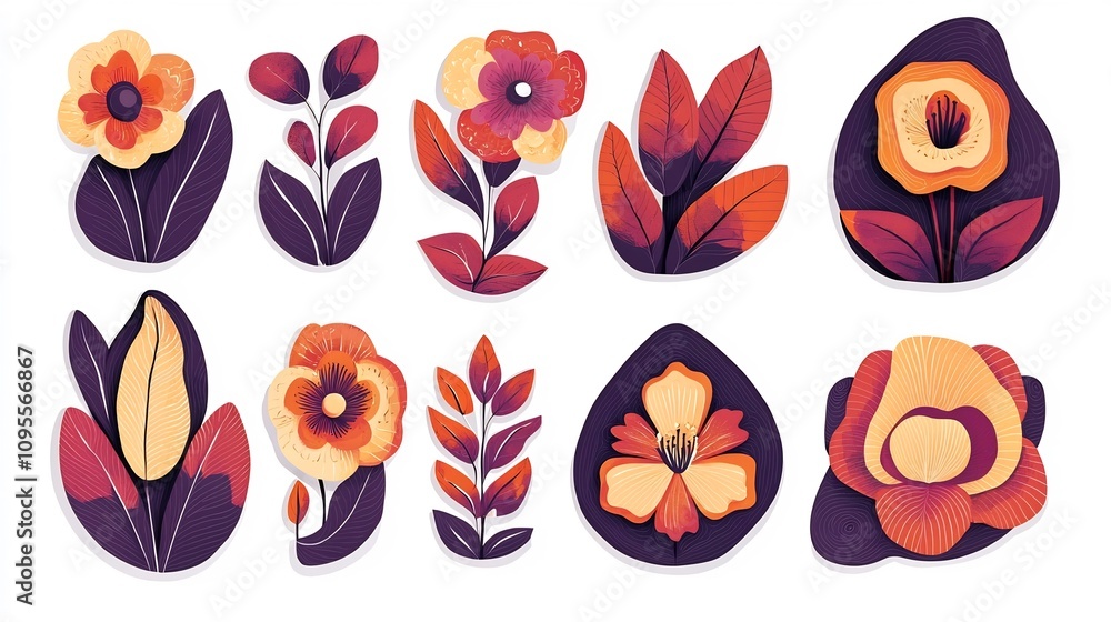 Poster exquisite paper cut style floral frames in a vibrant botanical arrangement featuring intricate layer