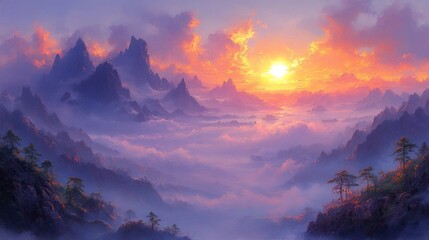 Obraz premium Sunrise Over Misty Mountains