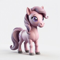 Obraz premium Adorable Pink Pony Cute Cartoon Horse 3D Render Fantasy Animal