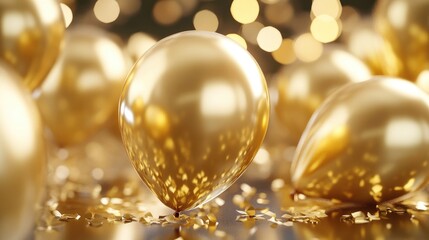 Gold Balloons with Glitter on a Party Background