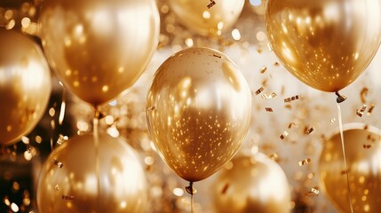 Golden Balloons with Confetti for Celebration Event