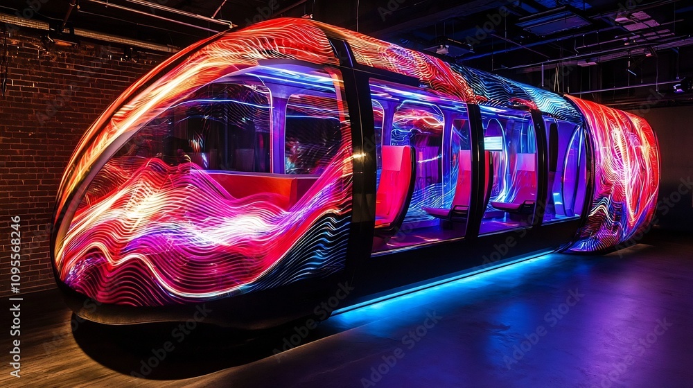 Aufkleber futuristic transport vehicle veiled in a digital projection cloth displaying vibrant abstract patter