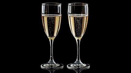 Elegant Champagne Glasses with Bubbles on Black Background