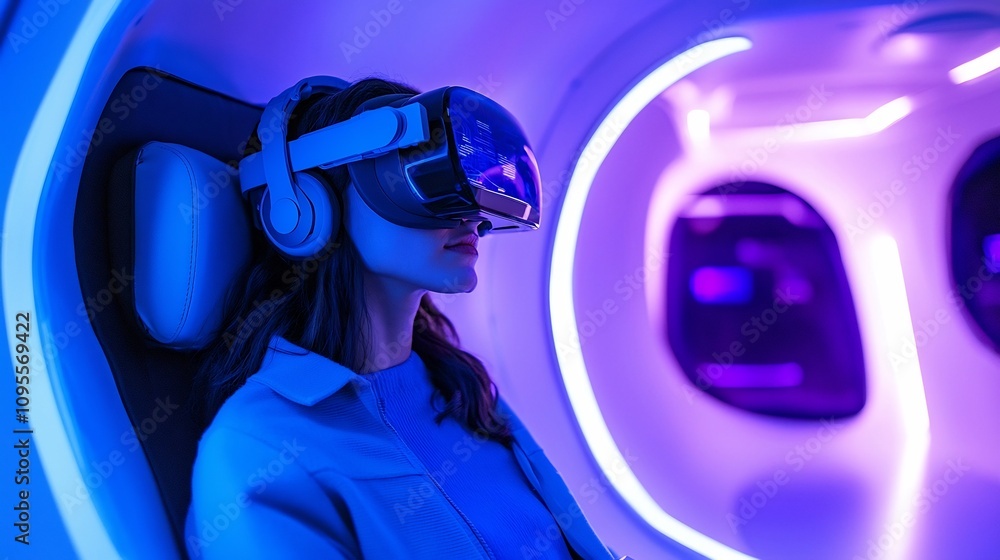 Poster innovative tech enhanced learning experience with a futuristic vr headset and holographic study pod 