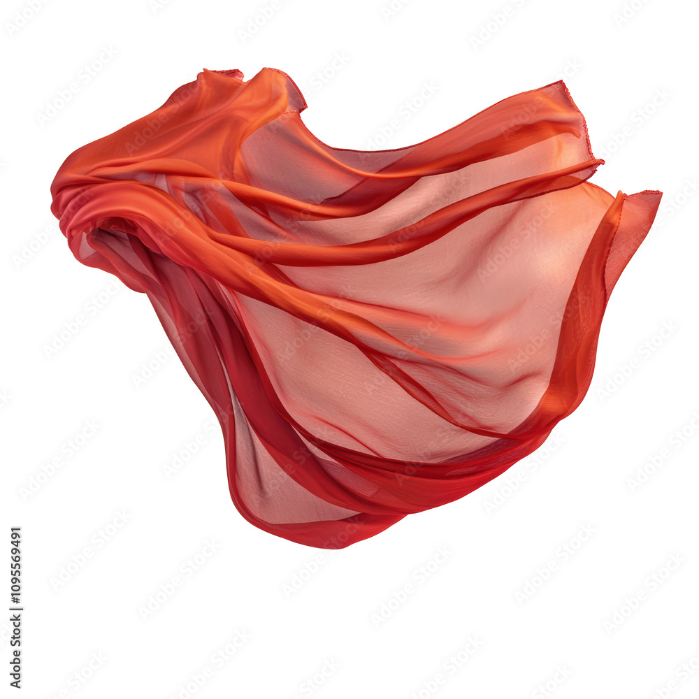 Poster floating red fabric blowing isolate on transparent background png