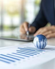 Global market outlook growth concept with upward trend graphs and diverse people