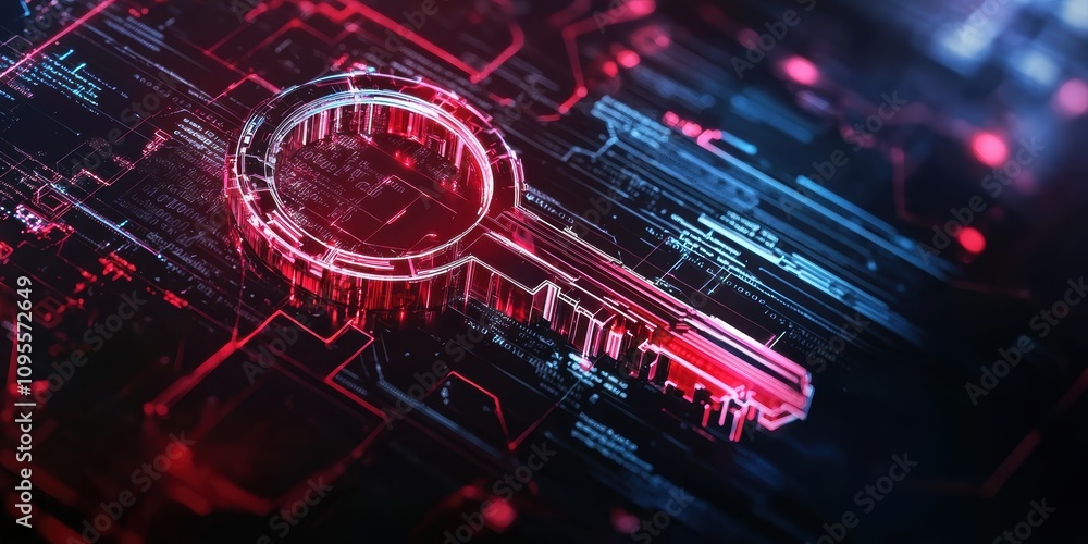 Poster cyber security action digital key and binary code concept in abstract environment for enhanced secur