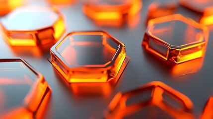 Neon Orange Pentagons with Glowing Edges on Neutral White Background Vibrant and Eye Catching Graphic Design Evoking Energy and Excitement  Futuristic Modern and Minimalist 3D Rendered Digital