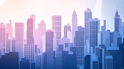 Fototapeta premium of a busy city skyline with skyscrapers and office buildings in a layered paper cut style design The cityscape features a modern abstract and geometric visual with a textured patterned backdrop