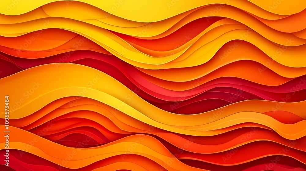 Poster paper cut style layered wave dynamic background with vibrant orange and red tones perfect for graphi