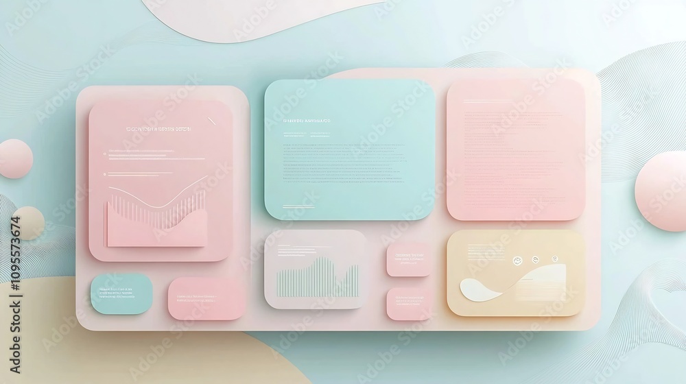 Poster pastel layered paper cut style infographic template with sections for text and icons soft minimal an