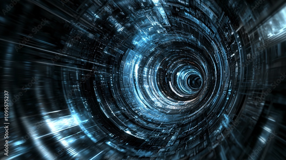 Poster futuristic cyberspace tunnel abstract data stream digital flow high tech background