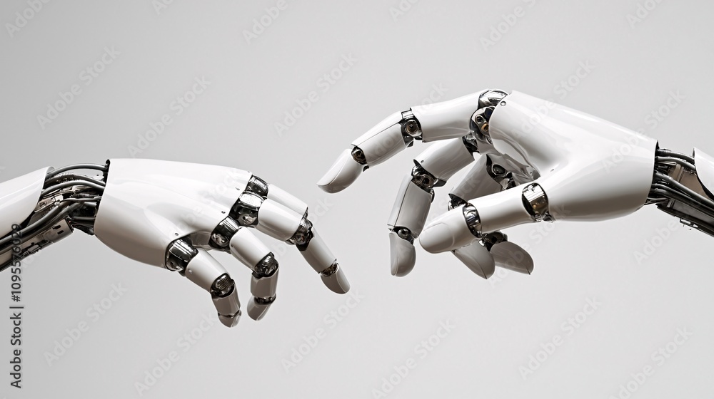 Poster robotic hands reaching ai technology future innovation automation artificial intellige