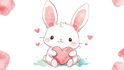 Cute bunny character holding a heart in a pastel-colored pattern suitable for children's decor or crafts