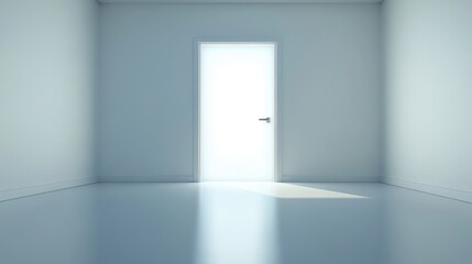 Fototapeta premium Bright and Minimalist Room with Open Door Leading to Unknown Space, Inviting Exploration and Curiosity in a Tranquil Environment