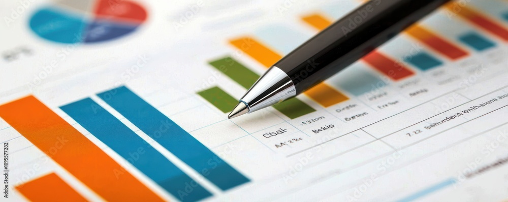 Poster closeup analysis of financial report on blockchain technology office desk data visualization modern 