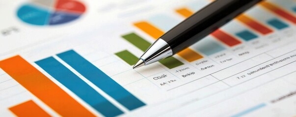 Obraz premium Closeup analysis of financial report on blockchain technology office desk data visualization modern workspace insightful analysis