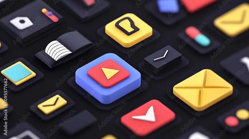 Poster vibrant animated icons and graphics representing various online learning tools like video lessons in