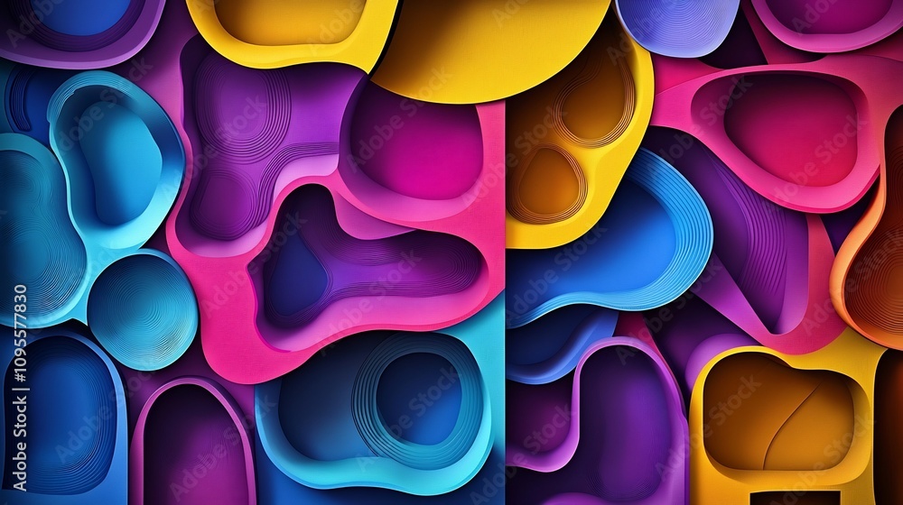 Aufkleber vibrant layered abstract geometric paper cut shapes with shadows for depth and visual interest color