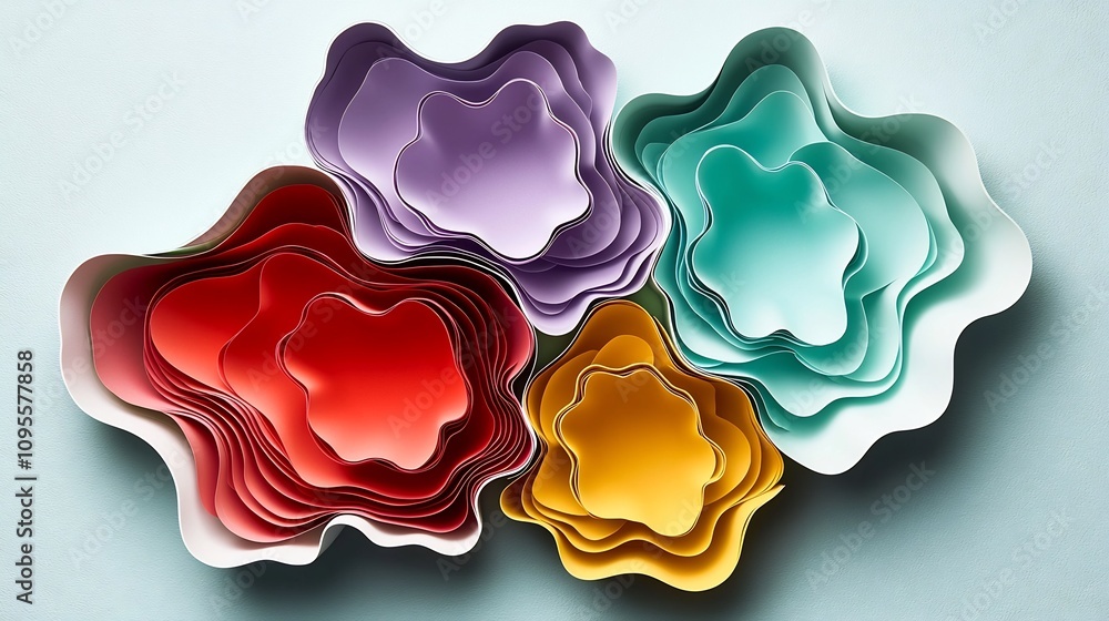 Poster vibrant layered abstract geometric shapes in vibrant paper cut style design with shadows for depth a