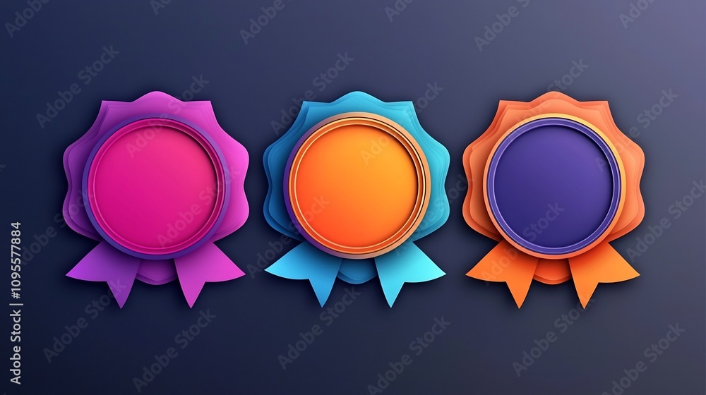 Poster vibrant layered paper cut style badges with customizable layers and contrasting borders abstract geo