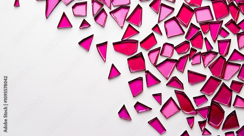 Poster vibrant magenta pentagons forming an abstract and bold pattern on a clean white background creating 