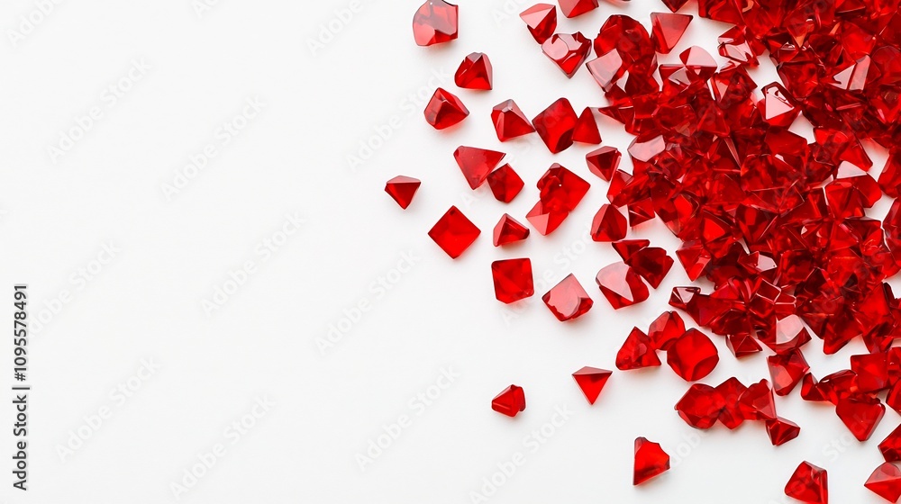 Poster vibrant red pentagons scattered across a pristine white background creating a bold and dynamic visua