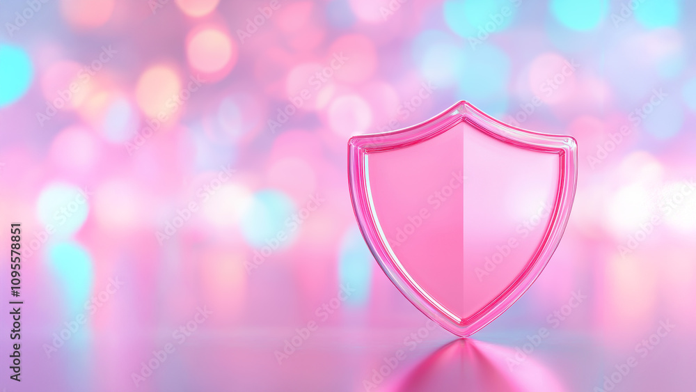 Poster concept of building cyber resilience for it infrastructure. a pink shield on a reflective surface wi