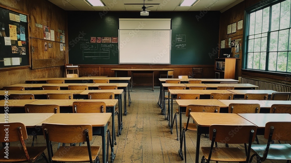 Poster empty classroom ready for learning
