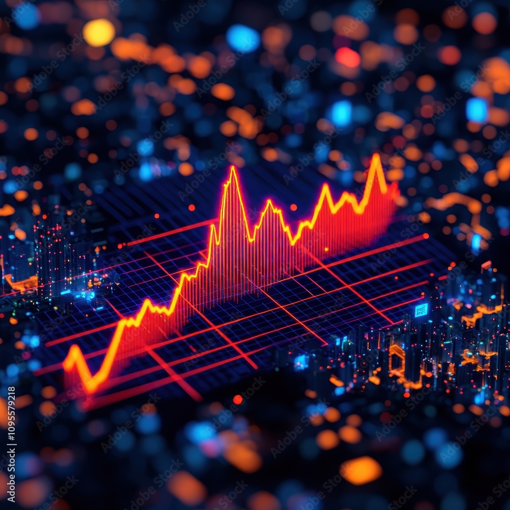 Poster globalization trade war concept. a digital representation of a fluctuating stock market graph overla