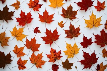 Fototapeta premium Autumn Leaves in Russet and Gold on a White Background