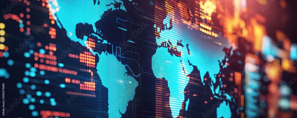 Poster global economic indicators on a digital map business analysis technology visualization global perspe