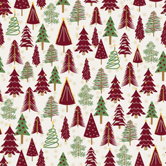 Obraz premium Cute Green Christmas Tree Seamless Pattern with assorted.