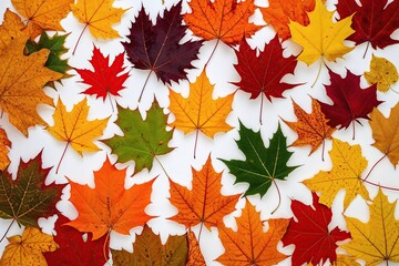 Brightly Colored Autumn Leaves Displayed on a White Background
