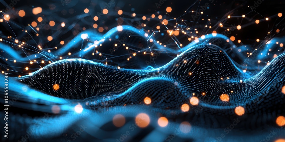 Poster dynamic growth visualization of business metrics abstract digital environment infographic art techno