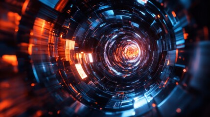 Obraz premium Abstract circular tunnel with glowing light.
