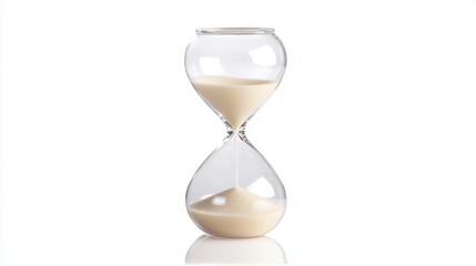 Elegant Glass Hourglass with White Sand Representing Time Management, Patience, and the Passage of Time Isolated on a Bright Background for Stock Photography