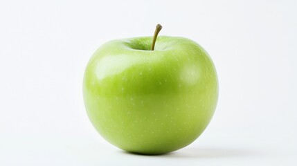 A fresh green apple with a smooth skin and a small stem, Each apple&rsquo;s bright green color and subtle imperfections captured with precision