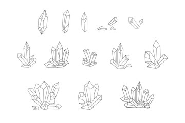 Abstract line art crystals vector set