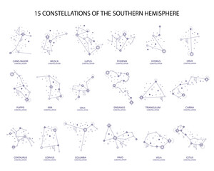 Constellations of the southern hemisphere set vector