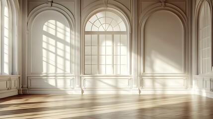  white empty room with shadow window and green plant on white wall luxury background and wooden floor 
