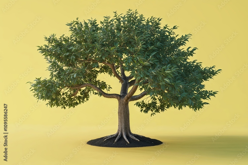Poster vibrant isolated sycamore tree render with abundant foliage on bright background